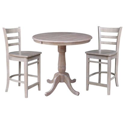 International Concepts (Set of 3 Pcs) - 36in Round Extension Dining Table with 2 RTA Counter Height Stools in Washed Gray Taupe Finish - K09-36RXT-S6172-2 veiw 1