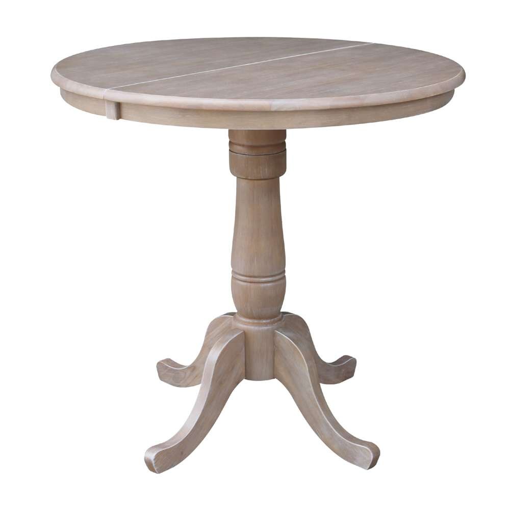 International Concepts (Set of 3 Pcs) - 36in Round Extension Dining Table with 2 RTA Counter Height Stools in Washed Gray Taupe Finish - K09-36RXT-S6172-2 veiw 4