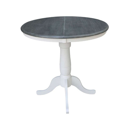 International Concepts (Set of 3 Pcs) - 36in Round Extension Dining Table with 2 RTA Counter Height Stools in White/Heather Gray Finish - K05-36RXT-6B-S6172-2 veiw 4