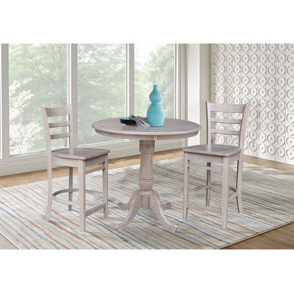 International Concepts (Set of 3 Pcs) - 36in Round Pedestal Gathering Height Table with 2 RTA Counter Height Stools in Washed Gray Taupe Finish - K09-36RT-S6172-2 veiw 2