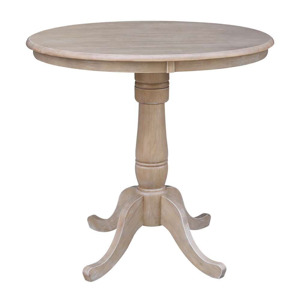 International Concepts (Set of 3 Pcs) - 36in Round Pedestal Gathering Height Table with 2 RTA Counter Height Stools in Washed Gray Taupe Finish - K09-36RT-S6172-2 veiw 4
