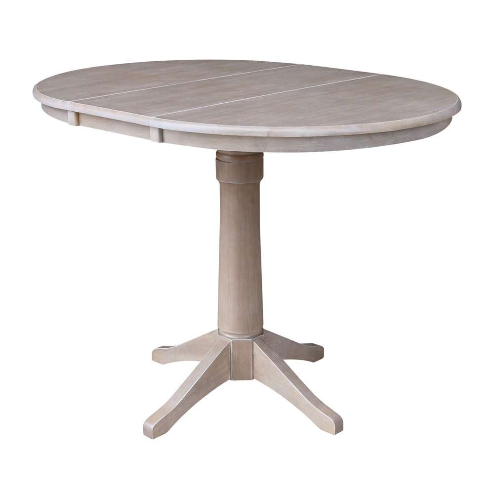 International Concepts - (Set of 5 Pcs) 36in Round Extension Dining Table with 4 Counter Height Stools in Washed Gray Taupe Finish - K09-36RXT-27-S6172-4 veiw 4
