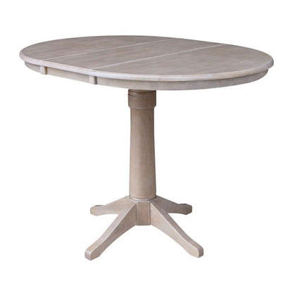 International Concepts - (Set of 5 Pcs) 36in Round Extension Dining Table with 4 Counter Height Stools in Washed Gray Taupe Finish - K09-36RXT-27-S6172-4 veiw 4