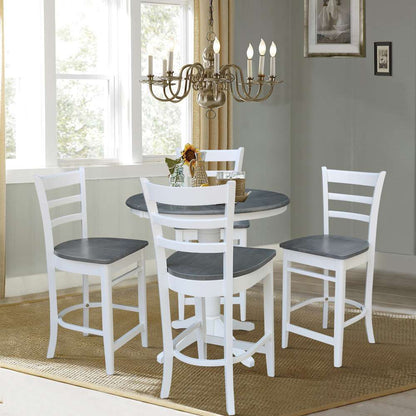 International Concepts - (Set of 5 Pcs) 36in Round Extension Dining Table with 4 Counter Height Stools in White/Heather Gray Finish - K05-36RXT-27B-S6172-4 veiw 2