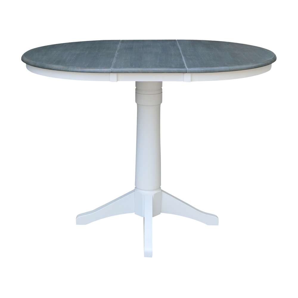 International Concepts - (Set of 5 Pcs) 36in Round Extension Dining Table with 4 Counter Height Stools in White/Heather Gray Finish - K05-36RXT-27B-S6172-4 veiw 4