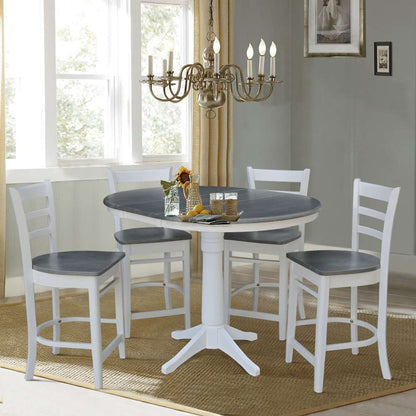 International Concepts - (Set of 5 Pcs) 36in Round Extension Dining Table with 4 Counter Height Stools in White/Heather Gray Finish - K05-36RXT-27B-S6172-4 veiw 5