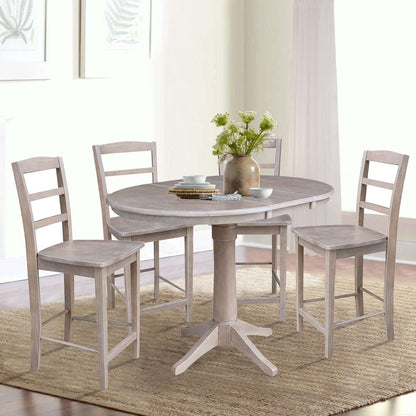 International Concepts - (Set of 5 Pcs) 36in Round Extension Dining Table with 4 RTA Counter Height Stools in Washed Gray Taupe Finish - K09-36RXT-27B-S402-4 veiw 2