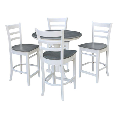 International Concepts - (Set of 5 Pcs) 36in Round Extension Dining Table with 4 RTA Counter Height Stools in White/Heather Gray Finish - K05-36RXT-6B-S6172-4 veiw 1