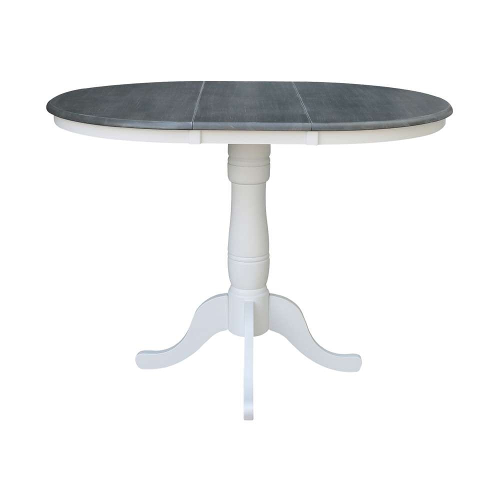 International Concepts - (Set of 5 Pcs) 36in Round Extension Dining Table with 4 RTA Counter Height Stools in White/Heather Gray Finish - K05-36RXT-6B-S6172-4 veiw 4