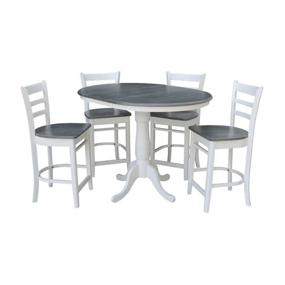International Concepts - (Set of 5 Pcs) 36in Round Extension Dining Table with 4 RTA Counter Height Stools in White/Heather Gray Finish - K05-36RXT-6B-S6172-4 veiw 5
