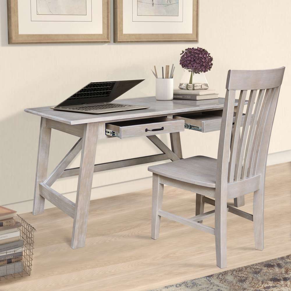 International Concepts - Serendipity Desk with 2 Drawers and Chair in Washed Gray Taupe Finish in Washed Gray Taupe Finish - K09-OF-69-C465 veiw 4