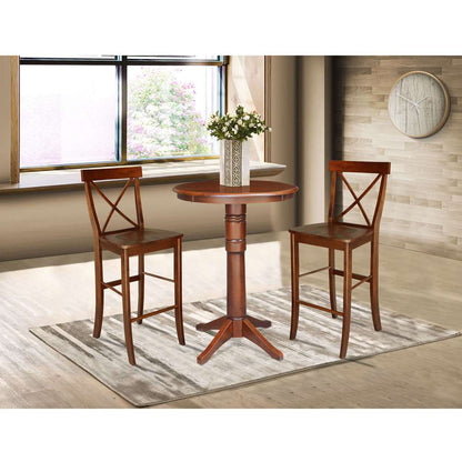 International Concepts (Set of 3 Pcs) - 30in Round Pedestal Bar Height Table with 2 RTA Bar Height Stools in Espresso Finish - K581-30RT-27B-S6133-2 veiw 2