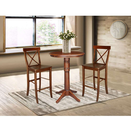 International Concepts (Set of 3 Pcs) - 30in Round Pedestal Bar Height Table with 2 RTA Bar Height Stools in Espresso Finish - K581-30RT-27B-S6133-2 veiw 2