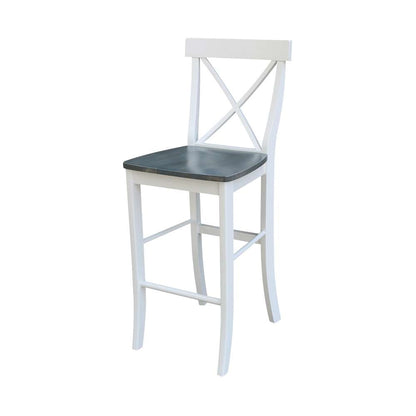 International Concepts (Set of 3 Pcs) - 30in Round Pedestal Bar Height Table with 2 X-Back Bar Height Stools in White/Heather Gray Finish - K05-30RT-6B-S6133-2 veiw 3