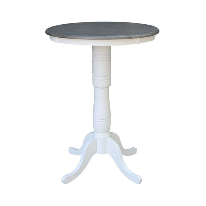 International Concepts (Set of 3 Pcs) - 30in Round Pedestal Bar Height Table with 2 X-Back Bar Height Stools in White/Heather Gray Finish - K05-30RT-6B-S6133-2 veiw 4