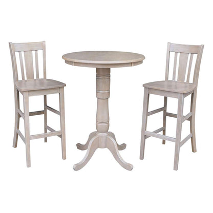 International Concepts (Set of 3 Pcs) - 30in Round Pedestal Bar Height Table with 2 San Remo Bar Height Stools in Washed Gray Taupe Finish - K09-30RT-6B-2-S103-2 veiw 1