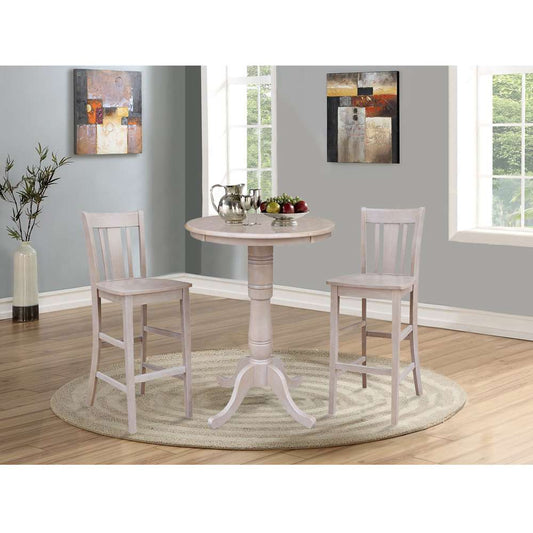 International Concepts (Set of 3 Pcs) - 30in Round Pedestal Bar Height Table with 2 San Remo Bar Height Stools in Washed Gray Taupe Finish - K09-30RT-6B-2-S103-2 veiw 2