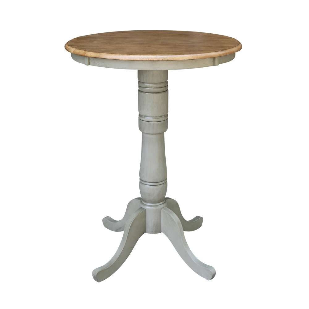 International Concepts (Set of 3 Pcs) - 30in Round Pedestal Bar Height Table with 2 X-Back Bar Height Stools in Hickory/Stone Finish - K41-30RT-6B-S6133-2 veiw 4