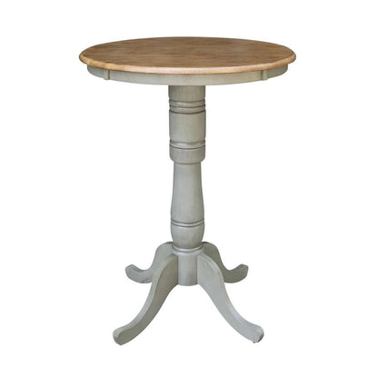 International Concepts (Set of 3 Pcs) - 30in Round Pedestal Bar Height Table with 2 X-Back Bar Height Stools in Hickory/Stone Finish - K41-30RT-6B-S6133-2 veiw 4