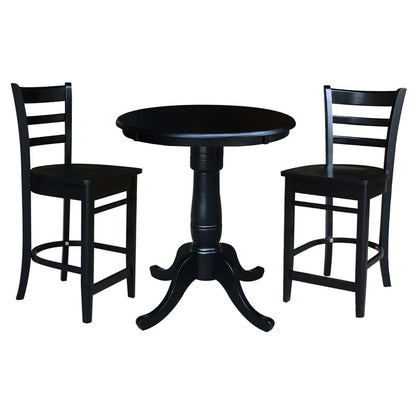 International Concepts (Set of 3 Pcs) - 30in Round Pedestal Counter Height Table with 2 Counter Height Stools in Black Finish - K46-30RT-S6172-2 veiw 1