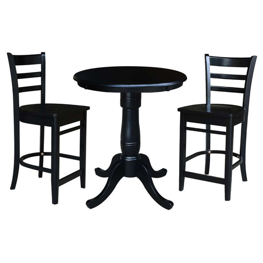 International Concepts (Set of 3 Pcs) - 30in Round Pedestal Counter Height Table with 2 Counter Height Stools in Black Finish - K46-30RT-S6172-2 veiw 1
