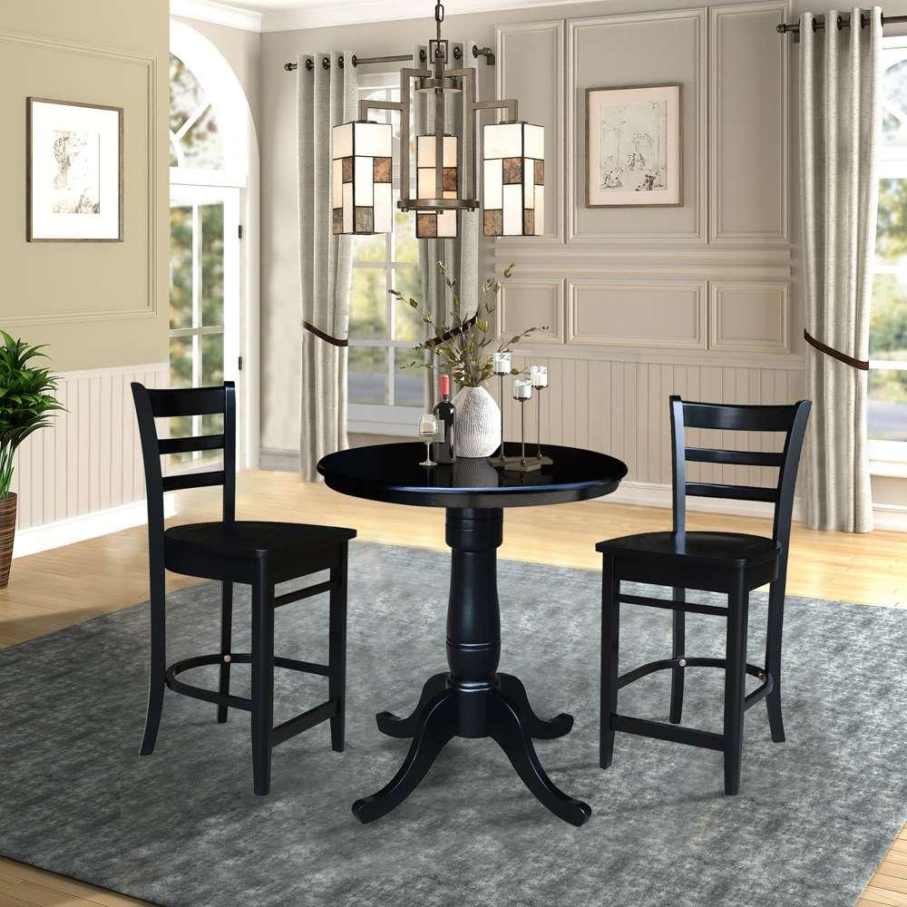 International Concepts (Set of 3 Pcs) - 30in Round Pedestal Counter Height Table with 2 Counter Height Stools in Black Finish - K46-30RT-S6172-2 veiw 2