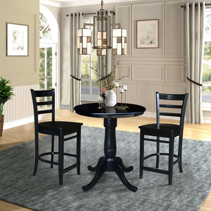 International Concepts (Set of 3 Pcs) - 30in Round Pedestal Counter Height Table with 2 Counter Height Stools in Black Finish - K46-30RT-S6172-2 veiw 2