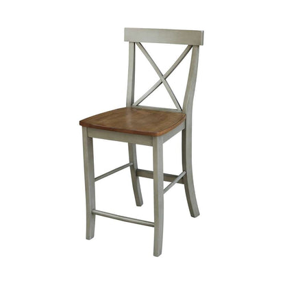 International Concepts (Set of 3 Pcs) - 30in Round Pedestal Gathering Height Table with 2 X-Back Counter Height Stools in Hickory/Stone Finish - K41-30RT-6B-S6132-2 veiw 3