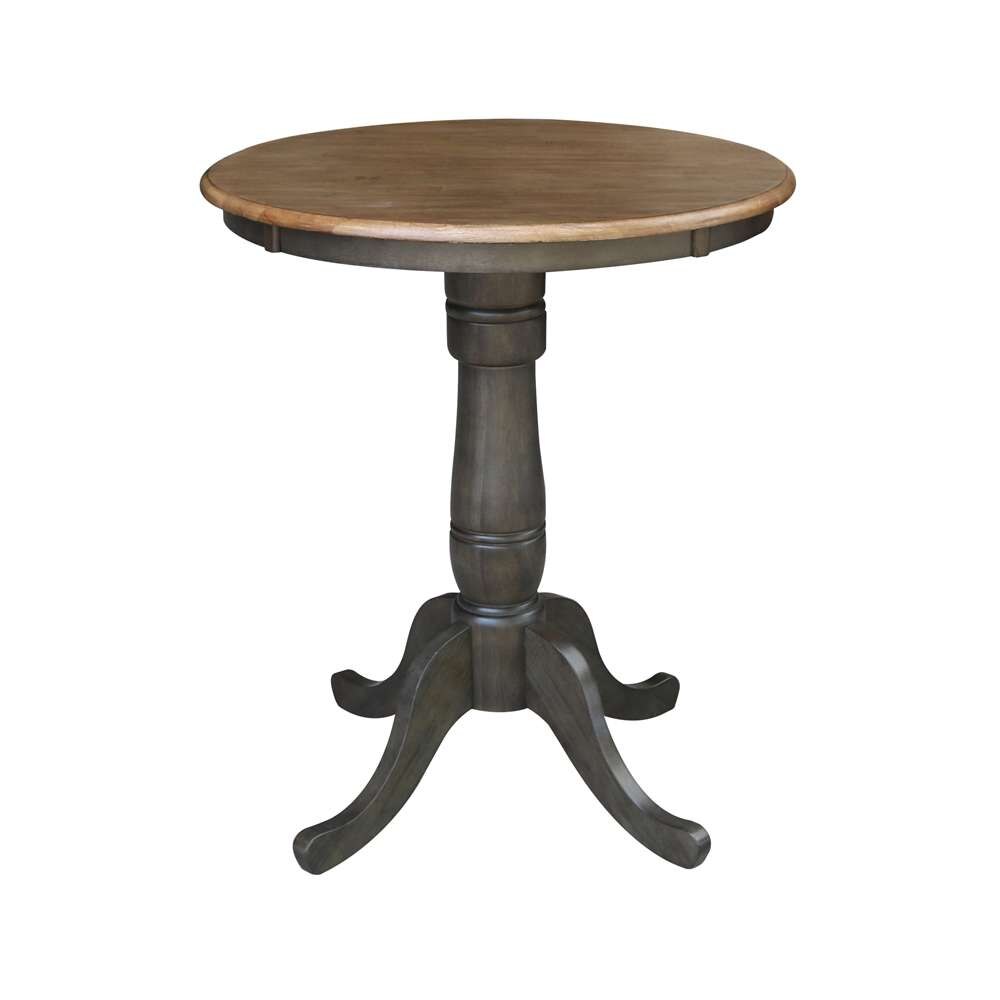 International Concepts (Set of 3 Pcs) - 30in Round Pedestal Gathering Height Table with 2 Emily Counter Height Stools in Hickory/Washed Coal Finish - K45-30RT-6B-S6172-2 veiw 4