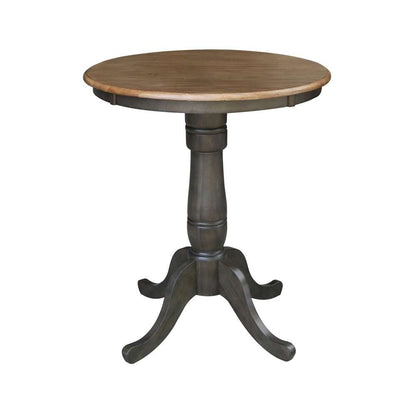 International Concepts (Set of 3 Pcs) - 30in Round Pedestal Gathering Height Table with 2 Emily Counter Height Stools in Hickory/Washed Coal Finish - K45-30RT-6B-S6172-2 veiw 4