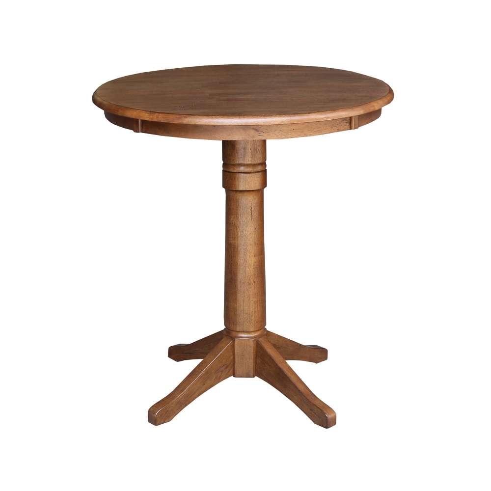 International Concepts (Set of 3 Pcs) - 30in Round Pedestal Gathering Height Table with 2 Emily Counter Height Stools in Distressed Oak Finish - K42-30RT-27B-S6172-2 veiw 4