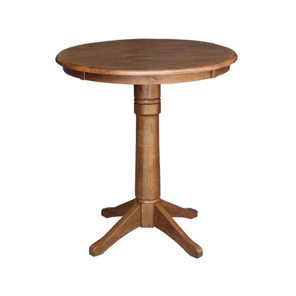 International Concepts (Set of 3 Pcs) - 30in Round Pedestal Gathering Height Table with 2 Emily Counter Height Stools in Distressed Oak Finish - K42-30RT-27B-S6172-2 veiw 4