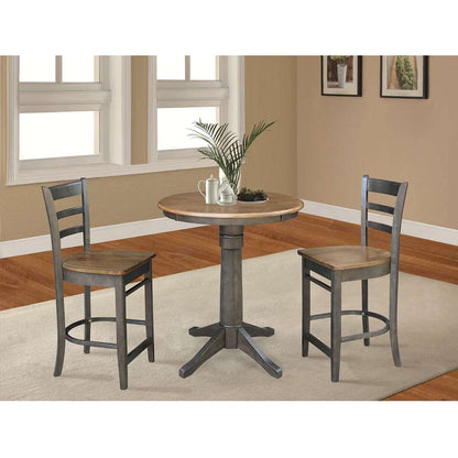 International Concepts (Set of 3 Pcs) - 30in Round Pedestal Gathering Height Table with 2 Emily Counter Height Stools in Hickory/Washed Coal Finish - K45-30RT-27B-S6172-2 veiw 2