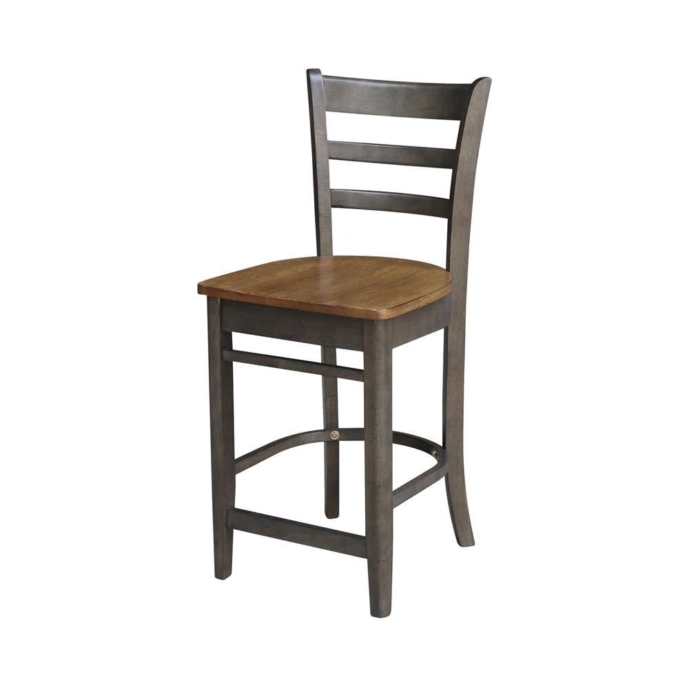 International Concepts (Set of 3 Pcs) - 30in Round Pedestal Gathering Height Table with 2 Emily Counter Height Stools in Hickory/Washed Coal Finish - K45-30RT-27B-S6172-2 veiw 3