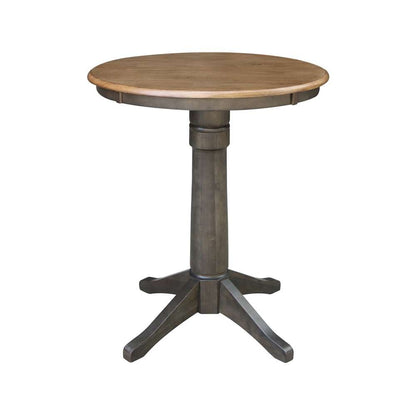 International Concepts (Set of 3 Pcs) - 30in Round Pedestal Gathering Height Table with 2 Emily Counter Height Stools in Hickory/Washed Coal Finish - K45-30RT-27B-S6172-2 veiw 4