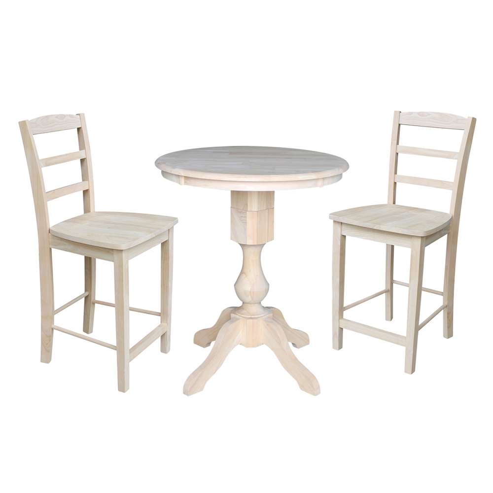 International Concepts (Set of 3 Pcs) - 30in Round Pedestal Gathering Height Table with 2 Madrid Counter Height Stools - K-30RT-11P-S402-2 veiw 1