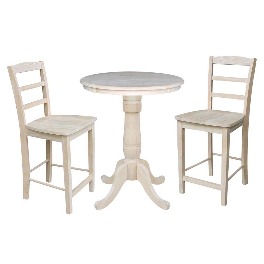International Concepts (Set of 3 Pcs) - 30in Round Pedestal Gathering Height Table with 2 Madrid Counter Height Stools - K-30RT-6B-S402-2 veiw 1