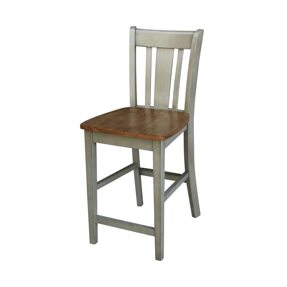 International Concepts (Set of 3 Pcs) - 30in Round Pedestal Gathering Height Table with 2 San Remo Counter Height Stools in Hickory/Stone Finish - K41-30RT-27B-S102-2 veiw 3