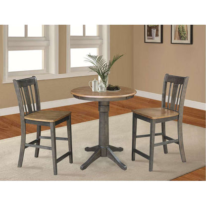 International Concepts (Set of 3 Pcs) - 30in Round Pedestal Gathering Height Table with 2 San Remo Counter Height Stools in Hickory/Washed Coal Finish - K45-30RT-27B-S102-2 veiw 2