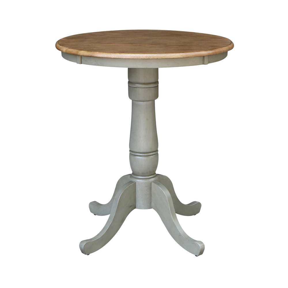International Concepts (Set of 3 Pcs) - 30in Round Pedestal Gathering Height Table with 2 San Remo Counter Height Stools in Hickory/Stone Finish - K41-30RT-6B-S102-2 veiw 4
