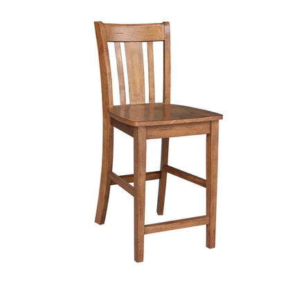 International Concepts (Set of 3 Pcs) - 30in Round Pedestal Gathering Height Table with 2 San Remo Counter Height Stools in Distressed Oak Finish - K42-30RT-6B-S102-2 veiw 3