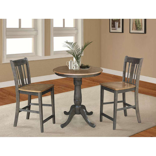 International Concepts (Set of 3 Pcs) - 30in Round Pedestal Gathering Height Table with 2 San Remo Counter Height Stools in Hickory/Washed Coal Finish - K45-30RT-6B-S102-2 veiw 2