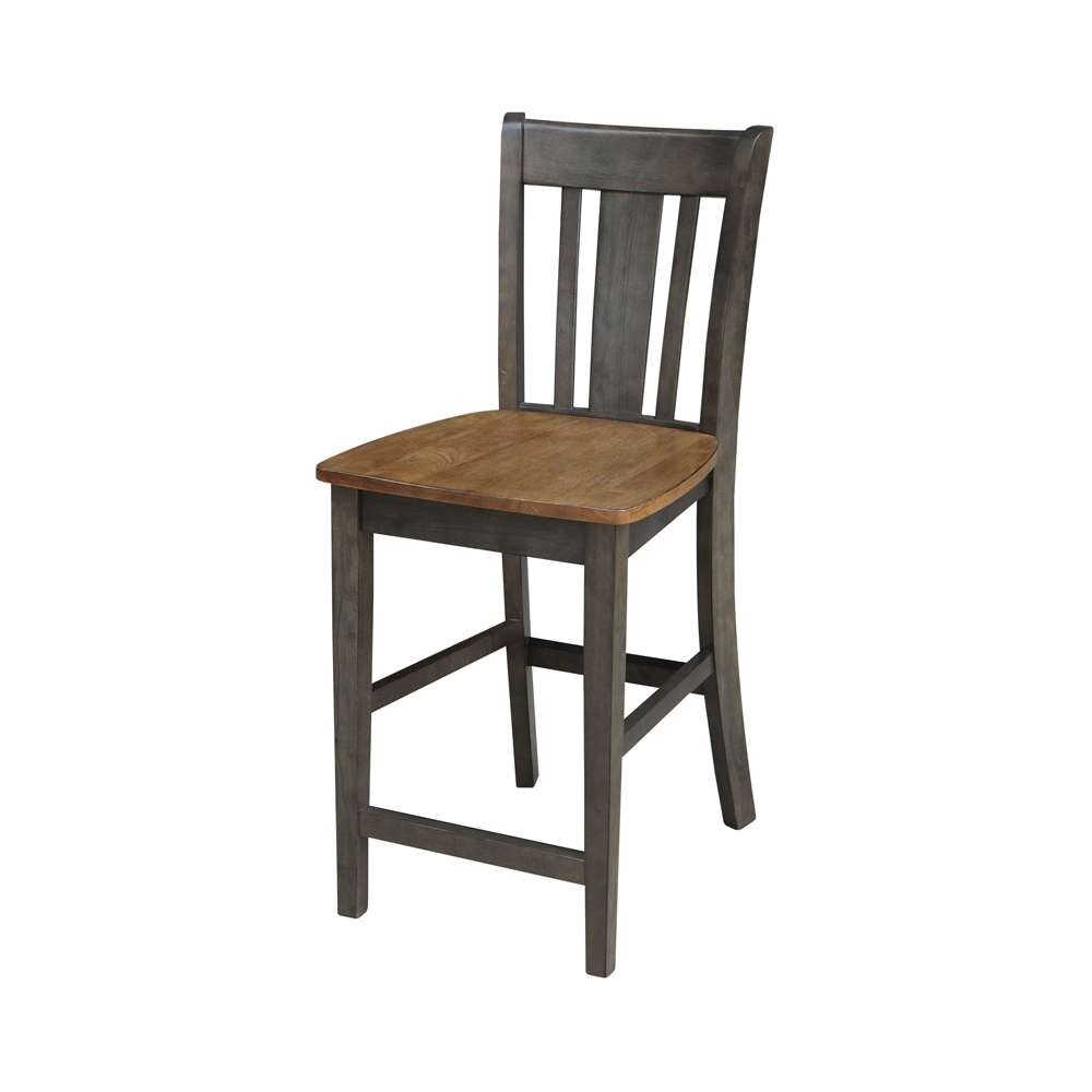International Concepts (Set of 3 Pcs) - 30in Round Pedestal Gathering Height Table with 2 San Remo Counter Height Stools in Hickory/Washed Coal Finish - K45-30RT-6B-S102-2 veiw 3