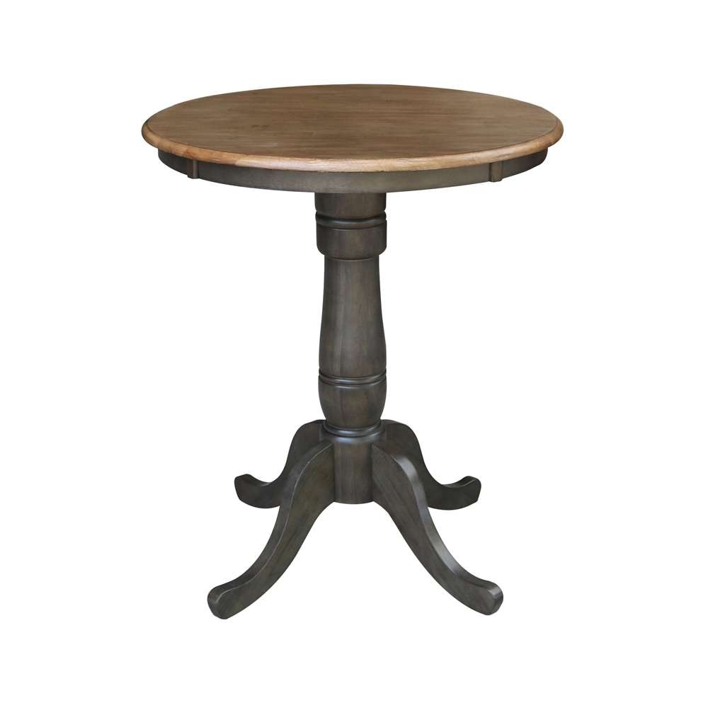 International Concepts (Set of 3 Pcs) - 30in Round Pedestal Gathering Height Table with 2 San Remo Counter Height Stools in Hickory/Washed Coal Finish - K45-30RT-6B-S102-2 veiw 4