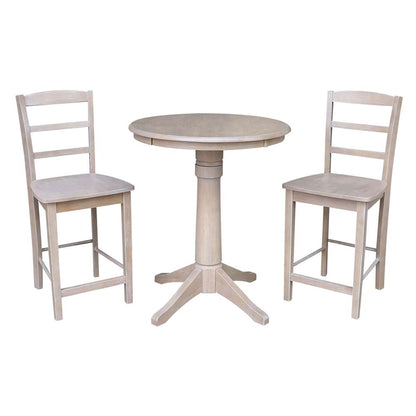 International Concepts (Set of 3 Pcs) - 30in Round Pedestal Gathering Height Table with 2 San Remo Counter Height Stools in Washed Gray Taupe Finish - K09-30RT-27B-6B-S402-2 veiw 1