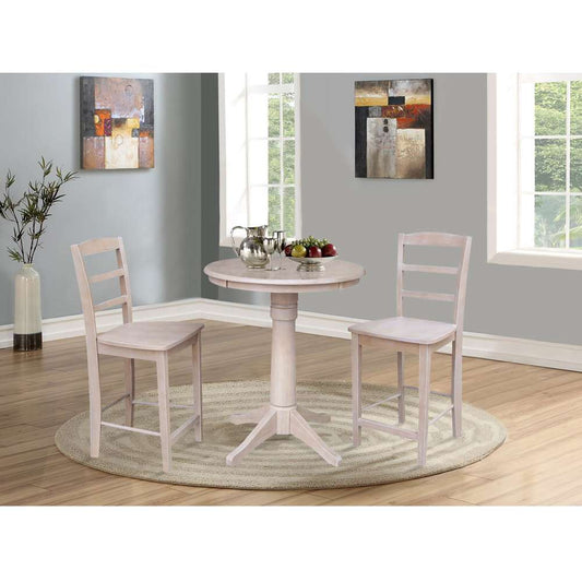 International Concepts (Set of 3 Pcs) - 30in Round Pedestal Gathering Height Table with 2 San Remo Counter Height Stools in Washed Gray Taupe Finish - K09-30RT-27B-6B-S402-2 veiw 2