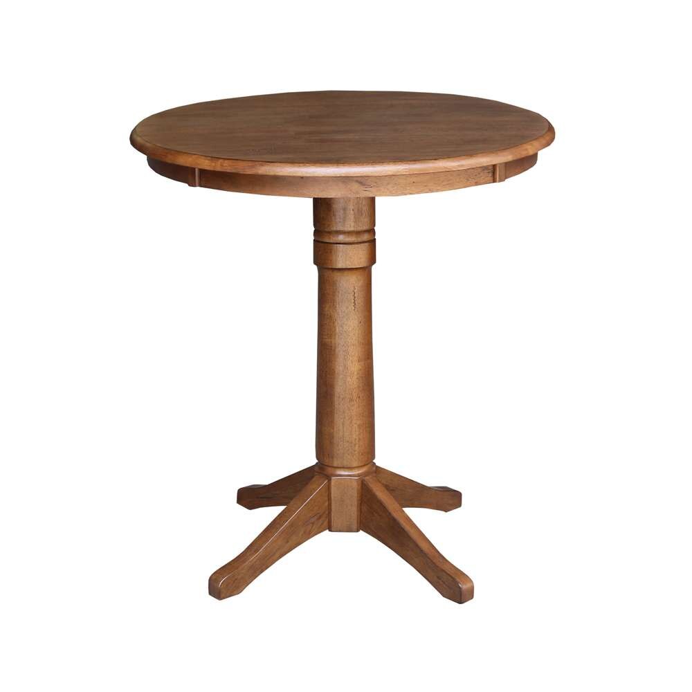 International Concepts (Set of 3 Pcs) - 30in Round Pedestal Gathering Height Table with 2 X-Back Counter Height Stools in Distressed Oak Finish - K42-30RT-27B-S6132-2 veiw 4
