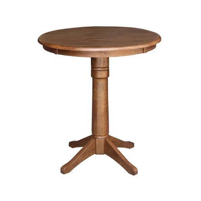 International Concepts (Set of 3 Pcs) - 30in Round Pedestal Gathering Height Table with 2 X-Back Counter Height Stools in Distressed Oak Finish - K42-30RT-27B-S6132-2 veiw 4