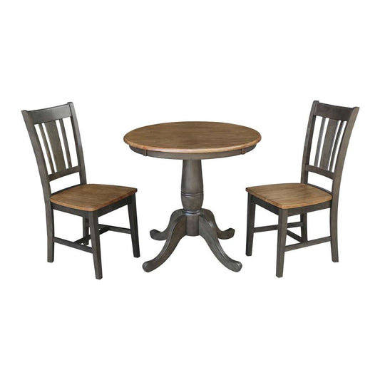 International Concepts (Set of 3 Pcs) -30in Round Top Ped Table with 2 San Remo Chairs in Hickory/Washed Coal Finish - K45-30RT-C10-2 veiw 1