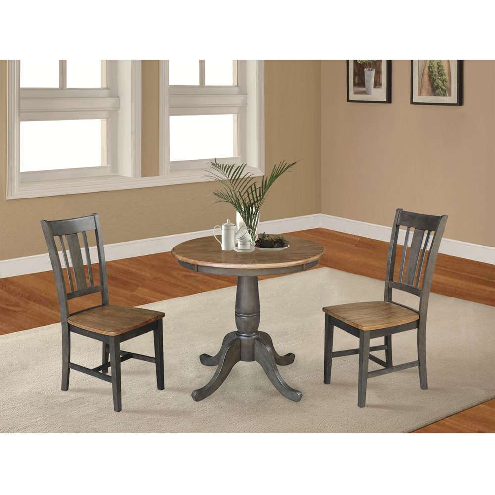 International Concepts (Set of 3 Pcs) -30in Round Top Ped Table with 2 San Remo Chairs in Hickory/Washed Coal Finish - K45-30RT-C10-2 veiw 3